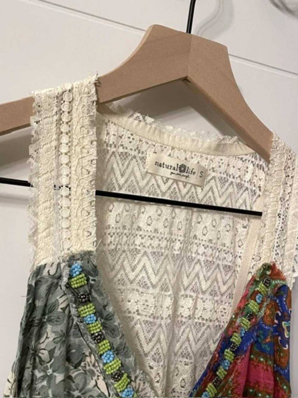 Natural Life Amina Maxi Dress Patchwork Boho Beaded Small - Picture 7 of 16